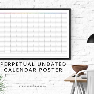 Perpetual Any Year Undated Wall Calendar Poster | Yearly and Monthly Planner | Use for Any Year - Frame for Multi Year Use