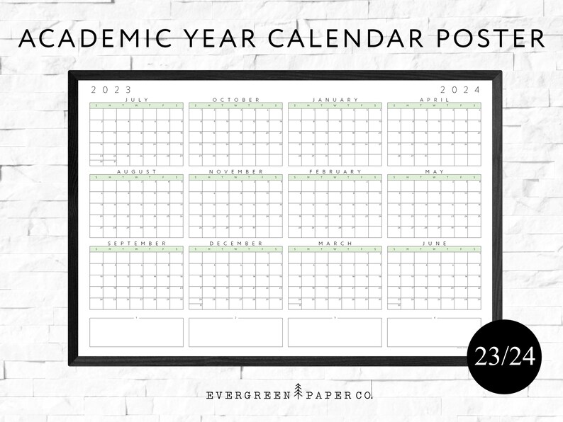 2023 2024 Academic Mid Year Calendar, Large Calendar Poster Etsy