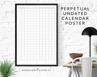 Perpetual Undated Any Year Wall Calendar Poster | Yearly and Monthly Planner | Modern and Minimalist One Page Calendar