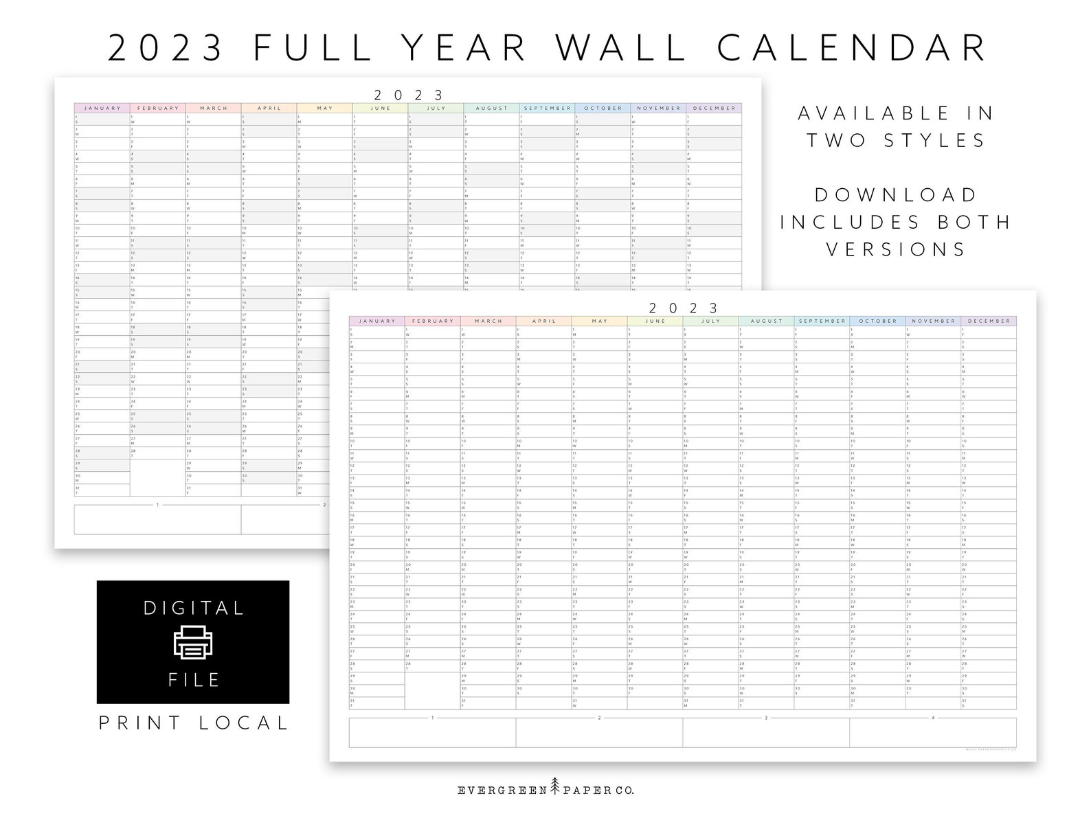 PRINTABLE 2023 Large Year at a Glance Wall Calendar Poster Etsy