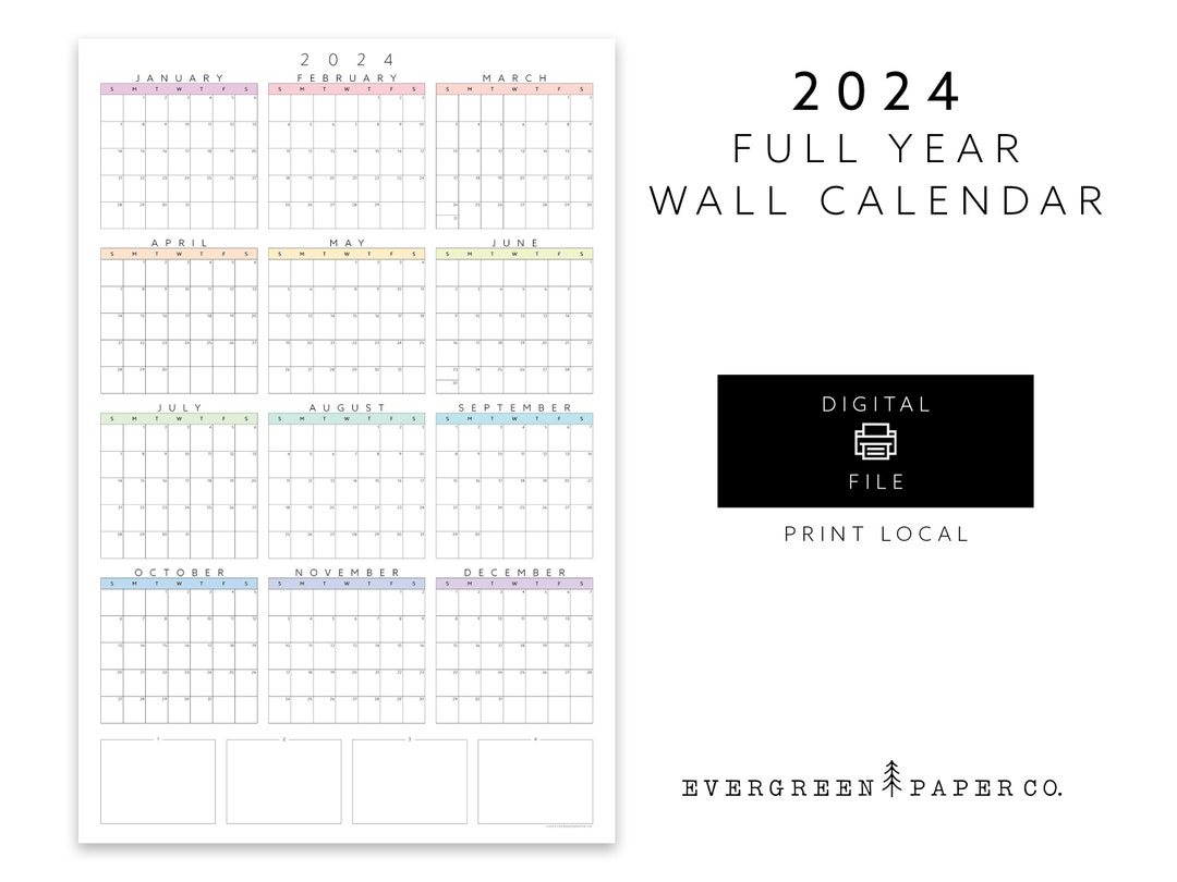 PRINTABLE 2024 Large Wall Calendar Poster Yearly and Monthly Planner ...