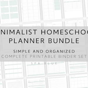 Printable Homeschool Planner Bundle, Minimalist Homeschool Binder Insert Pages - Aqua