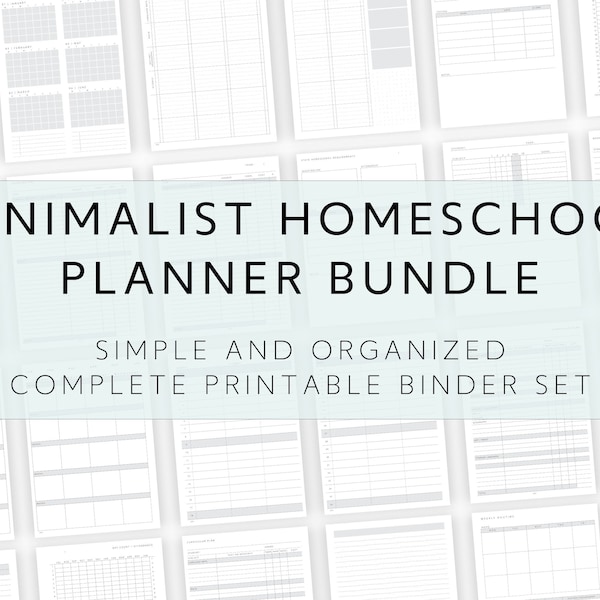 Printable Homeschool Planner Bundle - Modern and Minimalist Homeschool Binder PDF - Weekly and Monthly Homeschool Tracker