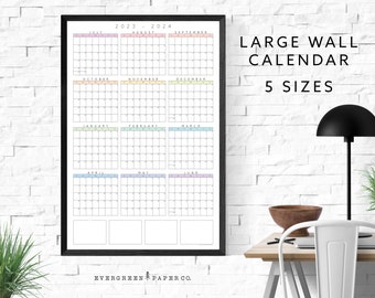 2023-2024 Academic Year Wall Calendar Poster | Yearly and Monthly Planner | Modern and Minimalist One Page Calendar | Pastel Multi Vertical