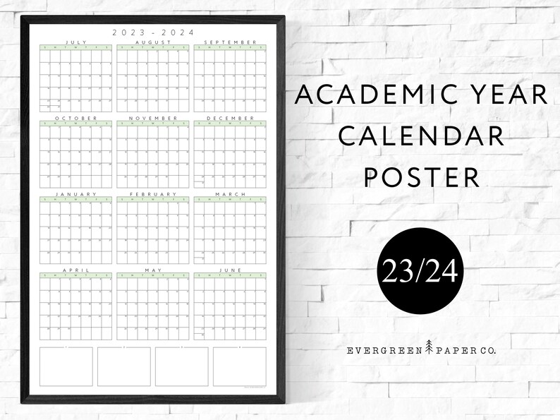2023 2024 Academic Mid Year Calendar Large Calendar Poster Etsy