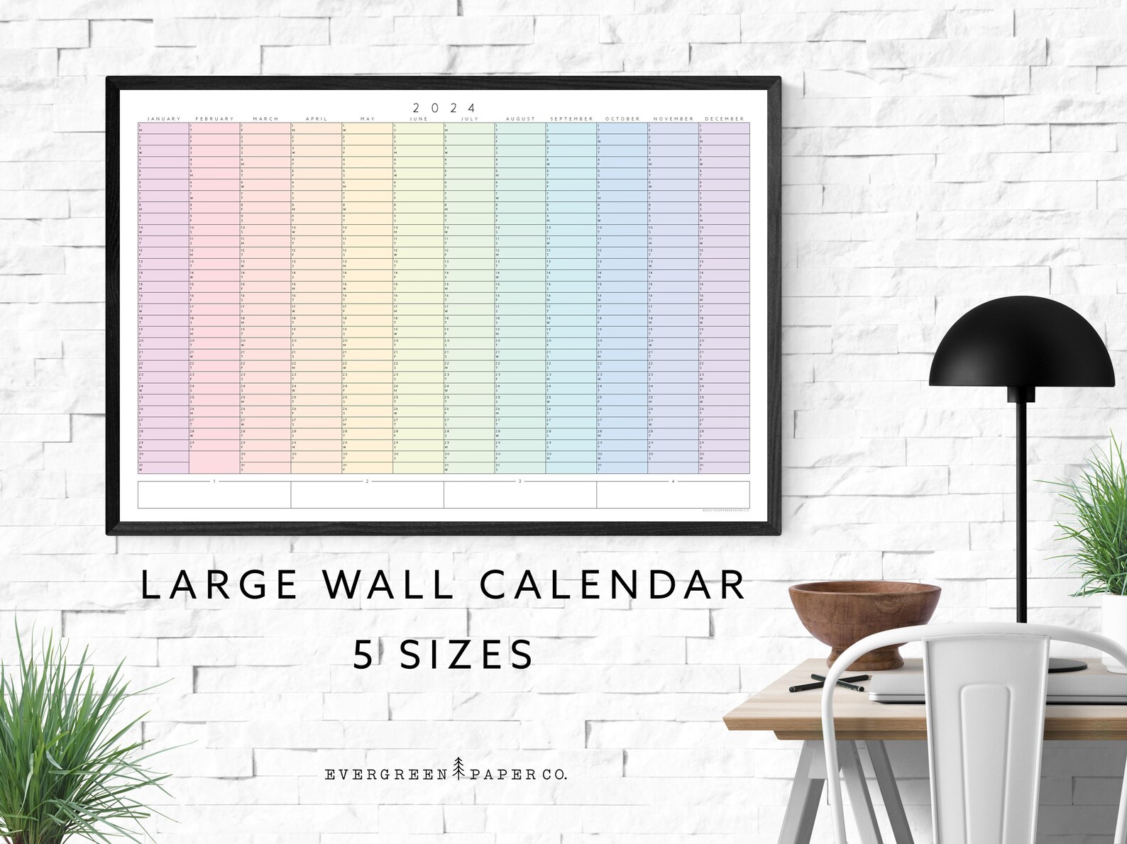 PRINTABLE 2024 Large Wall Calendar Poster Yearly and Monthly - Etsy