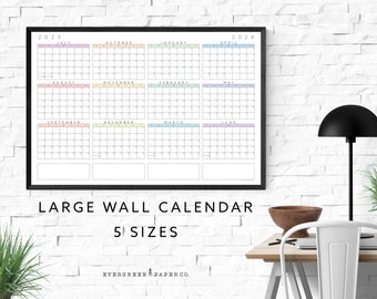 2023-2024 Academic Year Wall Calendar Poster | Yearly and Monthly Planner | Modern and Minimalist One Page Calendar | Pastel Multi