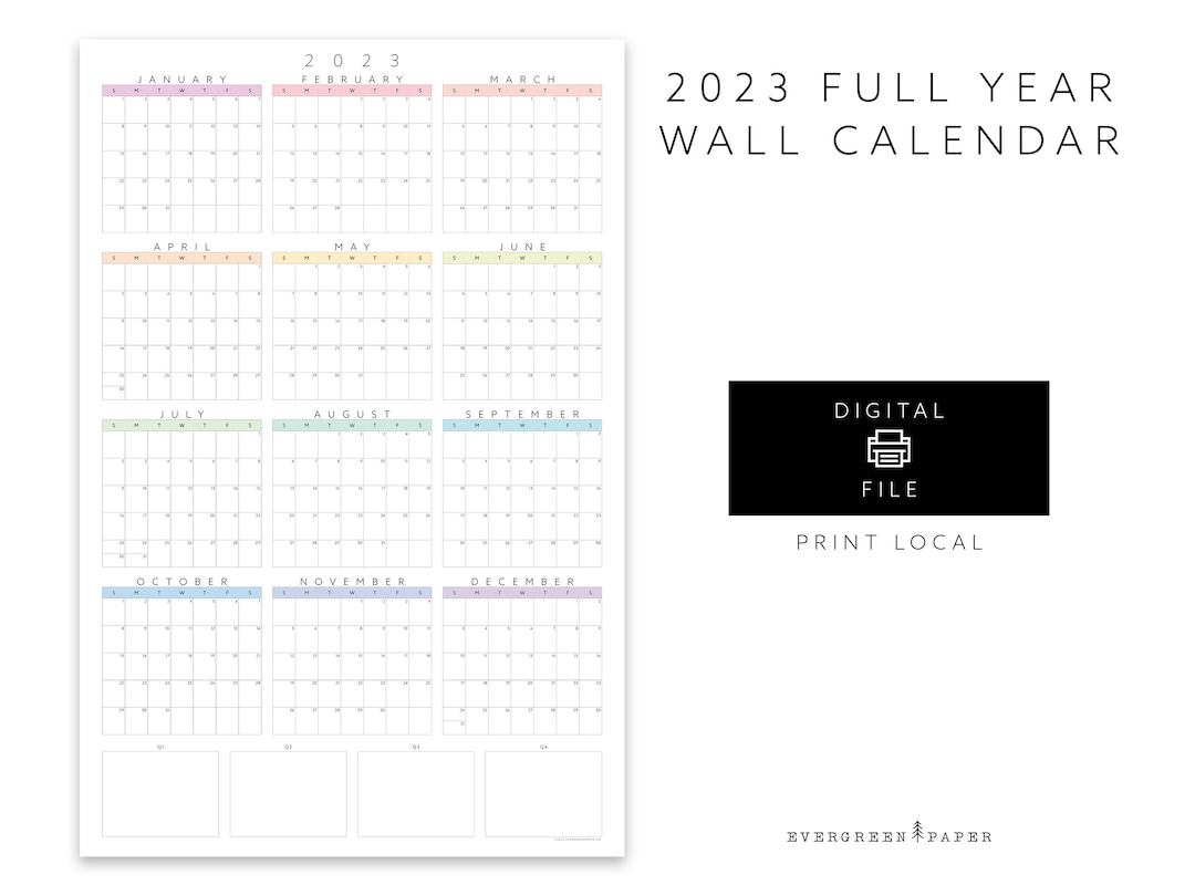 PRINTABLE 2023 Large Year at a Glance Wall Calendar Poster Etsy