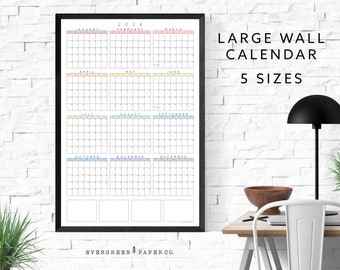 2024 Large Wall Calendar Poster | Yearly and Monthly Planner | Modern and Minimalist One Page Calendar | Pastel Multi Vertical