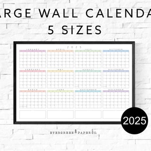 2025 Large Wall Calendar Poster | Yearly and Monthly Planner | Modern and Minimalist One Page Calendar | Pastel Multi