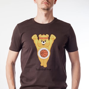 Vintage 80&#39;s Care Bear Inspired Unisex Short Sleeve Tee for Basketball, Basketball Bear Tee, Gifts for Her, Gifts for Him