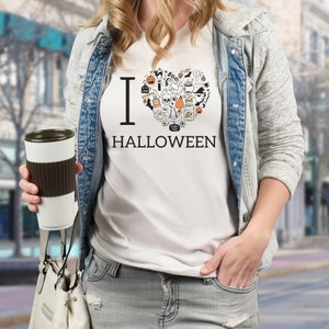 Camiseta de Halloween "Eu amo", camiseta estampada de Halloween, outono, fantasmas e duendes, clima assustador