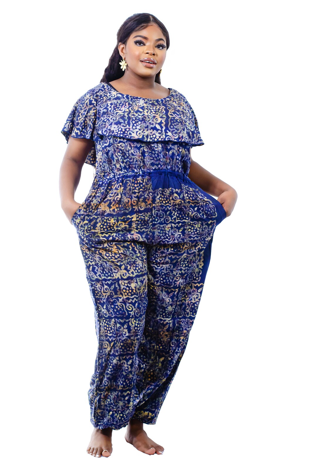 FADARA African Print Canoe Neck Jumpsuit Etsy