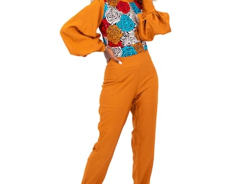 Dayo Brown Ankara Mix African Print Women's Jumpsuit