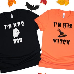 Cute Couples Halloween Shirt, Couples Costume, Couples T-shirt, Funny Halloween Couple T-shirt, Witch and Ghost Couple Tee