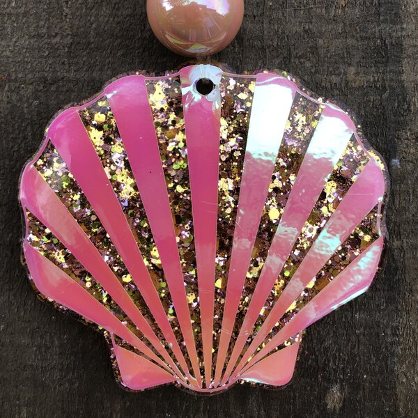 Sea Shell Beach Glitter Resin Keychain, Bag Clip, Bogg, Ocean, Summer Vacation