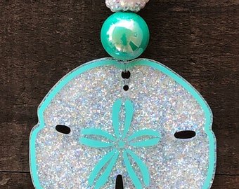Glitter Sand Dollar Keychain, Car Charm with Bubblegum Beads