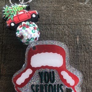 Christmas Vacation Clark Glitter Acrylic Resin Keychain Car Charm Bogg Bag Clip Holiday Season Movie Stocking  Gift