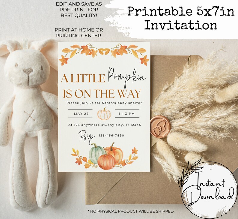 Little Pumpkin Baby Shower Invitation Template Editable Fall Etsy