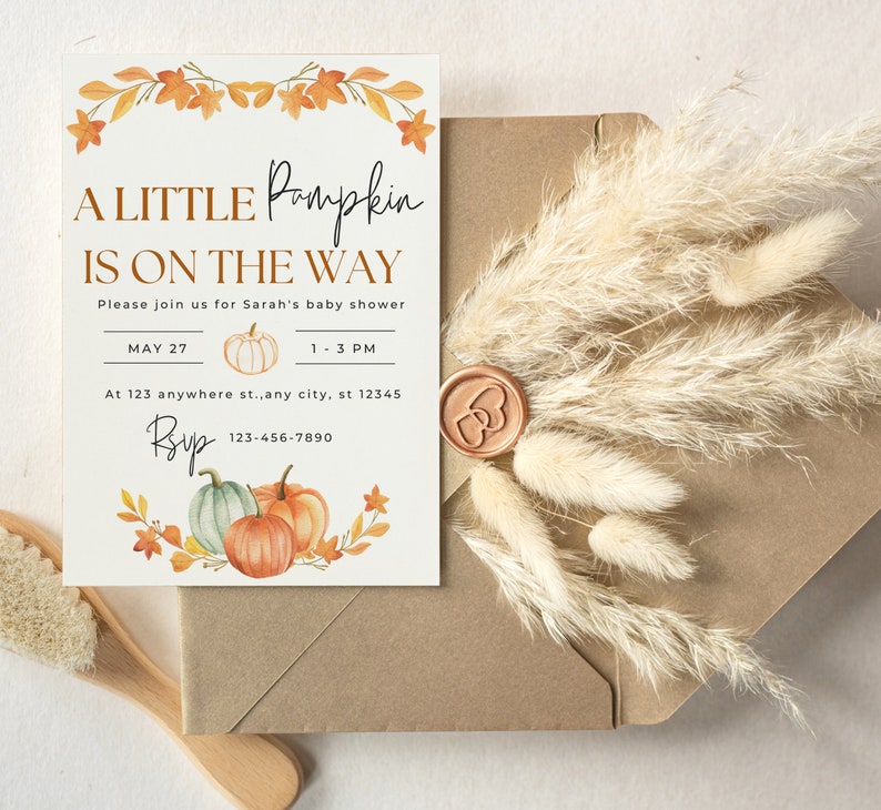 Little Pumpkin Baby Shower Invitation Template Editable Fall Etsy