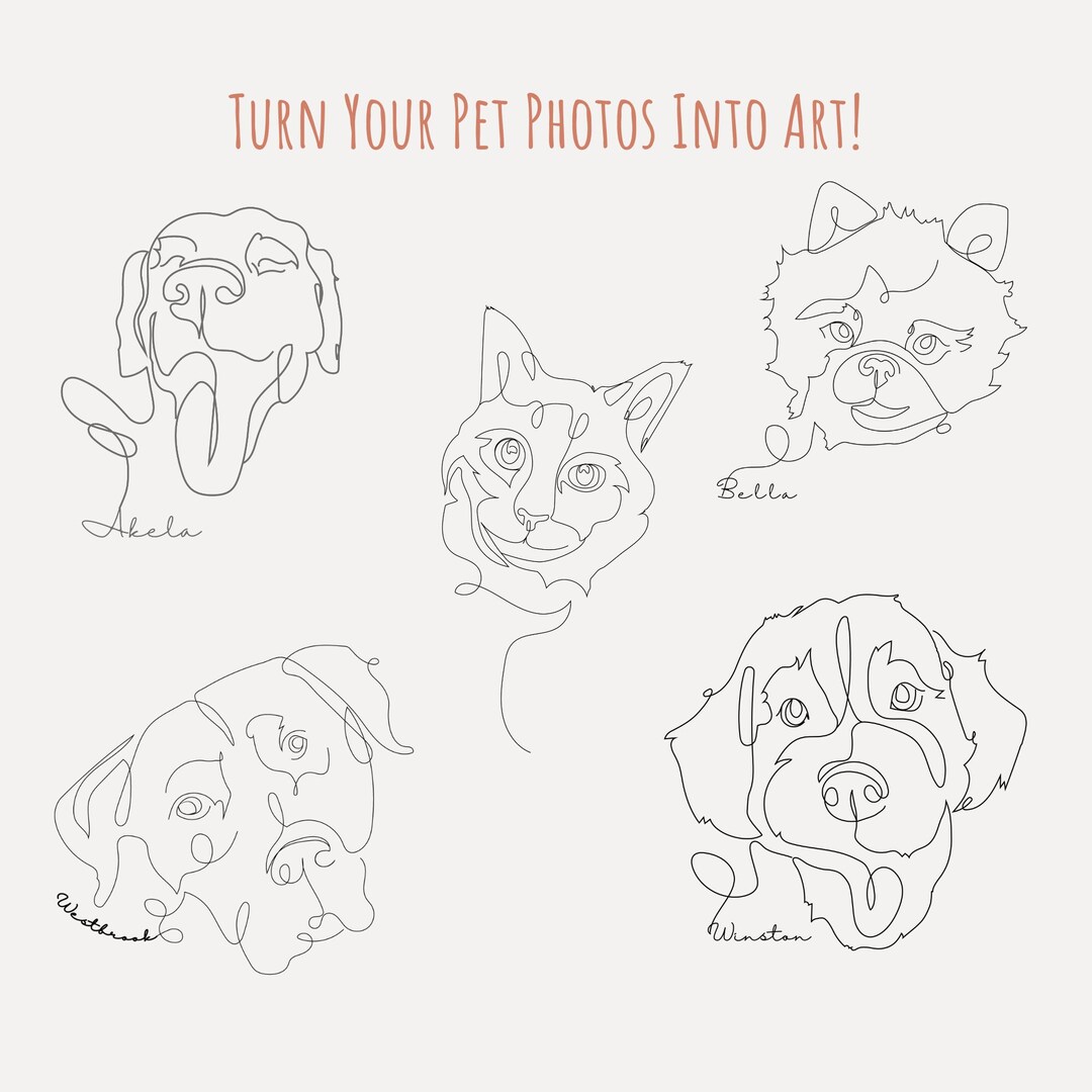 Personalized Pet Portrait Digital File. Custom Cat Line Art Etsy