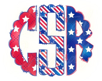 Monogramma personalizzato patriottico a stelle e strisce in formato PNG (download digitale)