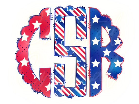 Patriotic Stars and Stripes Custom Monogram PNG (Digital Download)