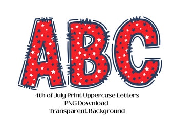 4th of July Doodle Letters: PNG Clipart, Upper/Lowercase (Digital Download)
