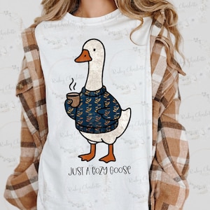 Cozy Goose with Coffee PNG: Fall Animal Clipart (Digital Download