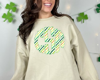 St Patrick's Day Custom Monogram: Green & Orange Stripes (PNG Digital Download)