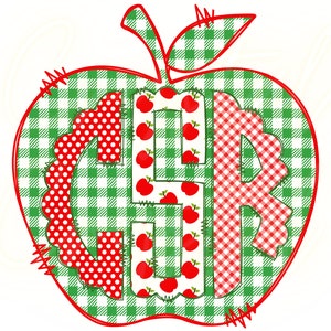 Custom Monogram Green Apple Theme PNG Design | Single Monogram School Theme Sublimation Design | Made to Order School Theme Custom Monogram