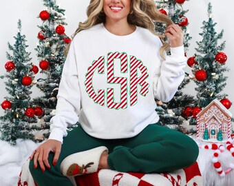 Monogramma personalizzato a forma di bastoncino di zucchero: PNG rosso e bianco (download digitale)