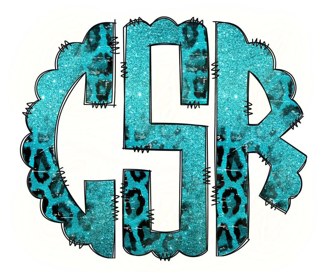 Teal leopard print full alphabet monogram set png file sublimation