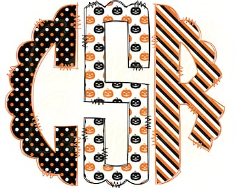 Monogramma di zucca personalizzato di Halloween: PNG nero e arancione (download digitale)