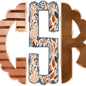 Puede incluir: Un monograma con las letras C, S y R en un esquema de color marrón, crema y azul. Las letras están rodeadas por un borde festoneado con un efecto de costura. El fondo es blanco.