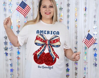 American Coquette Bow PNG: ciliegie rosse glitterate, design del 4 luglio (download digitale)
