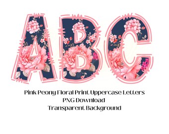 Pink Peony Floral PNG Letters: Full Alphabet (Digital Download)