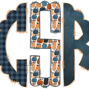 Navy Fall Pumpkin Monogram Design (PNG Digital Download)
