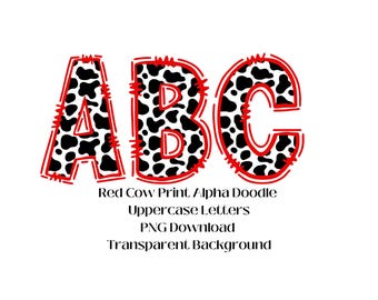 Red Cow Print Alpha Doodle: PNG Letters and Numbers (Digital Download)