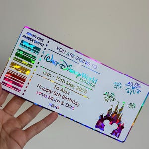 Carte à gratter personnalisée pour révéler Disneyworld en Floride, billet décoré, cadeau des fêtes, cadeau d'anniversaire, cadeau de Noël, carte à gratter