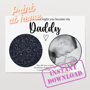 Digital Custom Daddy Star Map Print, Night Sky Poster, Birth Date Constellation Art, Star Chart Gift for Birthday, New Baby, Fathers Day