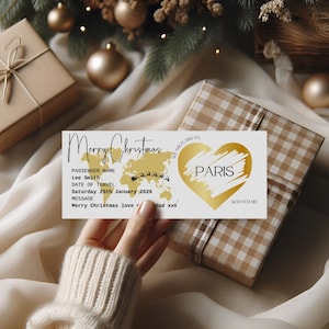 Carte d'embarquement de Noël personnalisée à gratter pour révéler, billet d'avion, cadeau des fêtes, cadeau de Noël, à gratter, à gratter pour révéler