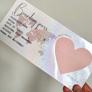 Carte d'embarquement à gratter personnalisée holographique, billet d'avion, cadeau des fêtes, cadeau d'anniversaire, cadeau de Noël, à gratter à révéler