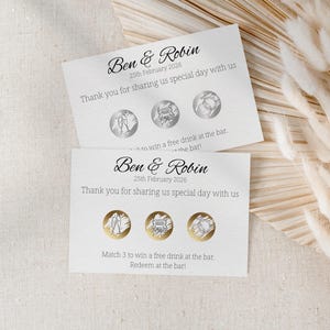 Cadeaux à gratter pour mariage, Boisson gratuite, Cadeaux pour mariage, Carte à gratter personnalisée, Gagnez un verre, Loto à gratter