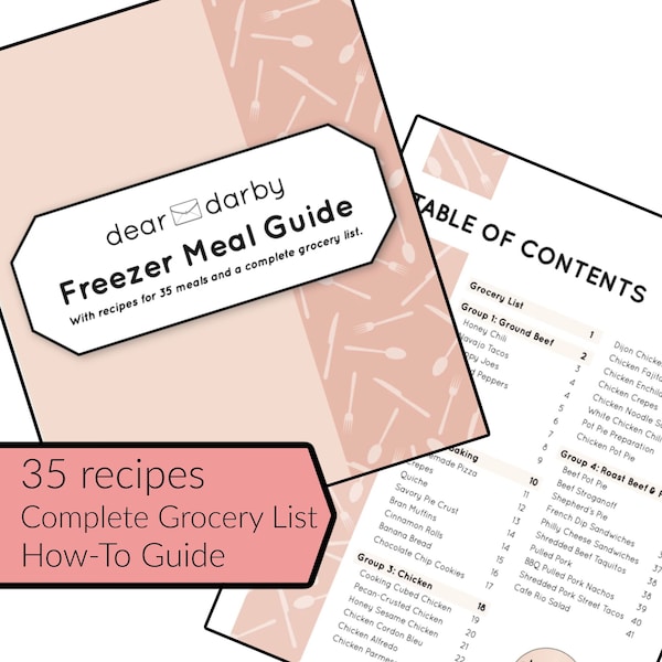 Freezer Meal Recipe Book with Grocery List and Guide; Make Ahead Meals; Postpartum Meal Prep; Easy Dinners