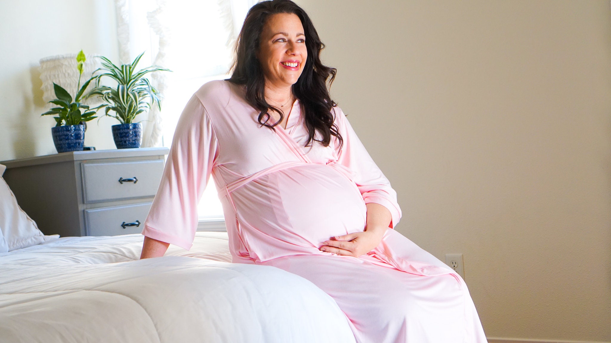 Maternity Robe for Pregnancy & Postpartum, Functional for Childbirth