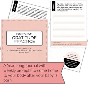 Postpartum Gratitude Practice Journal Prompts Baby's First Year Postpartum Healing Postpartum Recovery Baby Shower Gift Positive Birth image 1