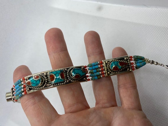 Vintage Tibetan Style Turquoise, Carnelian and Co… - image 2