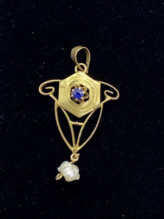 Antique Edwardian Lavolier 10k Yellow Gold Pendan… - image 1