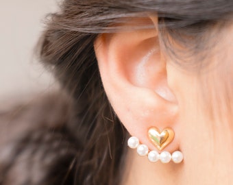 Ear Jacket - Front and Back Earrings -  Heart Ear Jacket Earrings - Ball Ear Jackets - Ball Earrings - Statement Earrings - Ear Studs